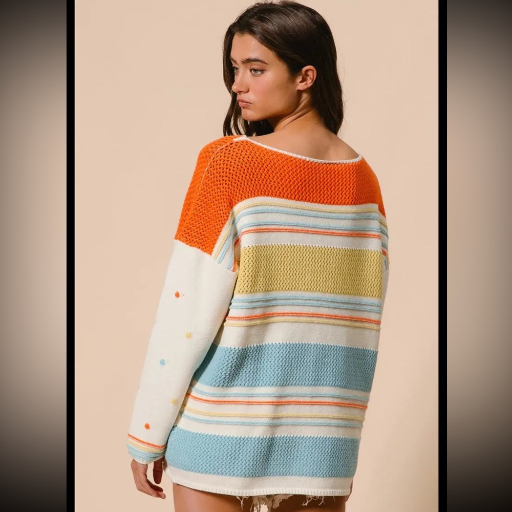 CROCHET STRIPE SWEATER TOP - Picture 4 of 7